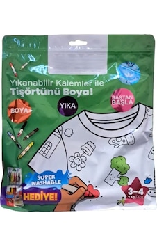 Nessiworld Kalem Hediyeli Boyanabilir Tişört 3-4 Yaş Beyaz