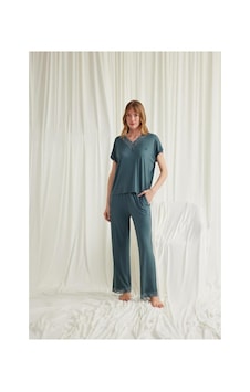 Red Womans Kısa Kollu V Yakalı Dantelli Pijama Takımı Yeşil Red Womans Kısa Kollu V Yakalı Dantelli Pijama Takımı Yeşil