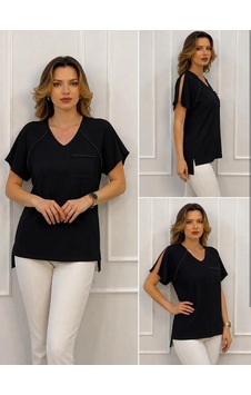 Mirve Butik İnci Ve Kol Yırtmaç Detaylı Sandy Bluz Siyah Mirve Butik İnci Ve Kol Yırtmaç Detaylı Sandy Bluz Siyah
