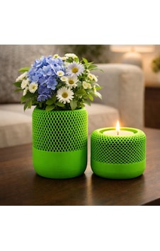 Mum Ve Saksı Dekoratif İkili Set Yeşil Mum Ve Saksı Dekoratif İkili Set Yeşil