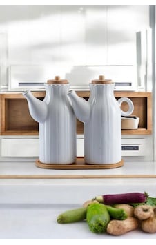 2 Adet 1 Lt Yağdanlık Ve Bambu Altlık Zeytin Yağlığı Sirkelik Set