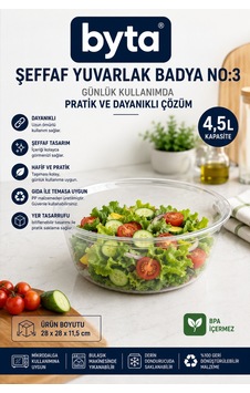 4,5 L Şeffaf Yuvarlak Plastik Badya No:3 Bpa İçermez Çok Amaçlı Gıda Hazırlama, Salata Servis Ve Saklama Kabı Şeffaf 4,5 L Şeffaf Yuvarlak Plastik Badya No:3 Bpa İçermez Çok Amaçlı Gıda Hazırlama, Salata Servis Ve Saklama Kabı Şeffaf