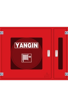 Dalgıç 1'' 30 M Kauçuk Hortumlu 1'' Vanalı Cam Kapaklı Yangın Dolabı 70 x 90 x 23