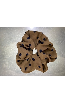 Mois Atelier Kahverengi Puanlı Saten Kumaş Lastikli Kadın Simit Saç Tokası Bayramlık Kahverengi