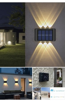 2'li Set Solar Duvar Lambası - 6 Ledli Aplik - Gün Işığı Rengi - Ip65 Su Geçirmez Siyah Siyah
