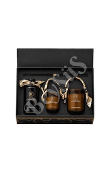 Haute Collection Precious Sandal Ağacı Lüks Ev Kokusu Hediye Seti Çubuklu Oda Kokusu Ve Dekoratif Mum Seti Kahverengi