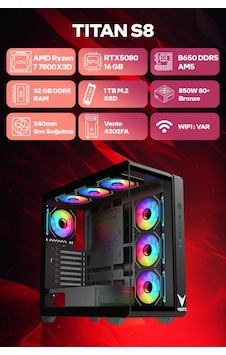 Game Garaj TITAN S8 R7-7800X3D 32 GB 1 TB SSD RTX5080 Free Dos Oyuncu OEM Paket