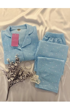 Mh Moony Homewears Cruncy Candy Kışlık Termal Merlin Kumaş Pijama Takımı Mavi Muhteşem