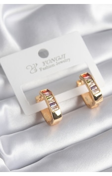 Pirinç Gold Renk Renkli Zirkon Taşlı Kadın Küpe Altın Pirinç Gold Renk Renkli Zirkon Taşlı Kadın Küpe Altın