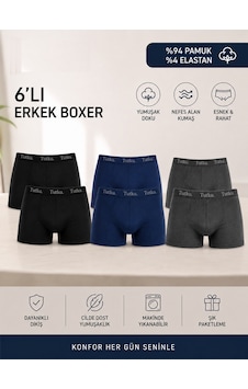 Tutku 0114 Erkek Likralı Boxer 6'lı Paket Siyah - Lacivert - Füme Tutku 0114 Erkek Likralı Boxer 6'lı Paket Siyah - Lacivert - Füme