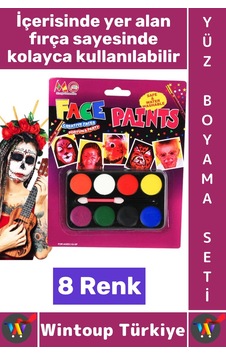 Boyamaseti Eğlence Doğum Günü Parti Kostüm Fırçalı Maç Çocuk Palyaço Makyaj Yüz Boyama Seti 8 Renk Tüm Yaşlar Boyamaseti Eğlence Doğum Günü Parti Kostüm Fırçalı Maç Çocuk Palyaço Makyaj Yüz Boyama Seti 8 Renk Tüm Yaşlar