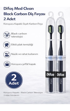 Difaş Med Clean Black Carbon Diş Fırçası 2 Adet Koruyucu Kapaklı Siyah Karbon Fırça Seti Difaş Med Clean Black Carbon Diş Fırçası 2 Adet Koruyucu Kapaklı Siyah Karbon Fırça Seti