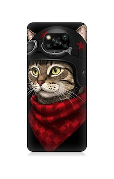 Xiaomi Poco X3 Uyumlu Pilot Kasklı Şirin Kedi Desenli Silikon Kılıf Çok Renkli Xiaomi Poco X3 Uyumlu Pilot Kasklı Şirin Kedi Desenli Silikon Kılıf Çok Renkli