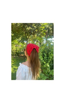 Çiçek Desen Örgü Bandana Kırmızı Kırmızı Çiçek Desen Örgü Bandana Kırmızı Kırmızı