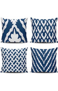 Kırlent Dünyası Lacivert Renkli Modern 4 Lü Kombin Dijital Baskıl