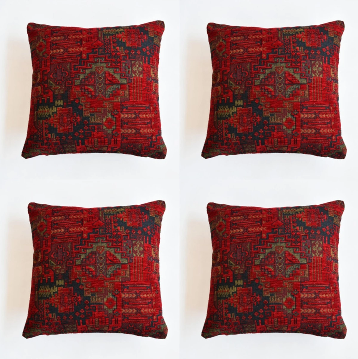 Kilim Desenli Dekoratif Yastık Kılıfı 4'lü Çift Taraflı Şönil Dokuma Gizli Fermuarlı Kırlent Kılıfı 60 X 60 Kırmızı Kilim Desenli Dekoratif Yastık Kılıfı 4'lü Çift Taraflı Şönil Dokuma Gizli Fermuarlı Kırlent Kılıfı 60 X 60 Kırmızı