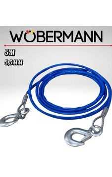 Wöbermann 5m 5,5mm Çelik Halatlı Araç Çekme Halatı Kancalı Ve Pvc Kaplamalı
