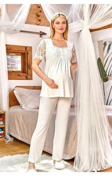 Cossy By Aqua 24169 Çiçek Detaylı Lohusa Pijama Takımı Cossy By Aqua 24169 Çiçek Detaylı Lohusa Pijama Takımı