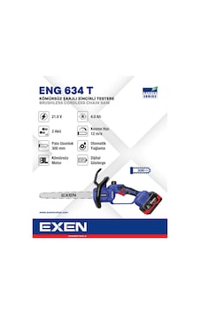 Exen ENG 634 T 21V 2x4AH Çift Akü 300 MM Kömürsüz Şarjlı Zincirli Testere