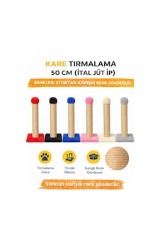 Kare Kedi Tırmalama Direği 50 Cm İthal Jüt İp Tırmalama Standı