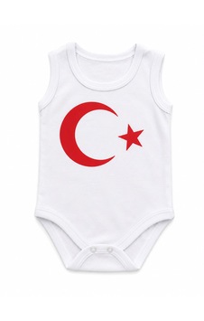 Bebeman Ay Yıldız Baskılı Bebek Zıbın Kolsuz %100 Pamuklu Beyaz