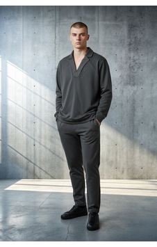 Black Steel Ceket Yaka Casual Erkek Sweatshirt Antrasit Black Steel Ceket Yaka Casual Erkek Sweatshirt Antrasit