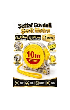 Şerit Metre 10 Metre 25 Mm Şeffaf Gövdeli Kilitli Çelik Ölçü Me Diğer