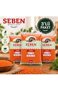 Seben Kırmızı Mercimek Yerli 1000 Gr X 3 Paket