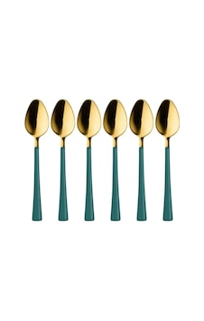 Tr 6 Adet Çay Kaşığı Seti, 18/10 Paslanmaz Çelik, Gold Yeşil, 11 Cm, 70 Gr