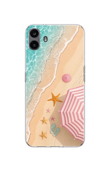 Cmf Phone 1 Uyumlu Pembe Şemsiyeli Sahil Baskılı Silikon Kılıf