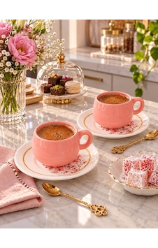Pembe Tombul 2 Kişilik Kahve Fincan Takımı 80ml. Çok Renkli Pembe Tombul 2 Kişilik Kahve Fincan Takımı 80ml. Çok Renkli