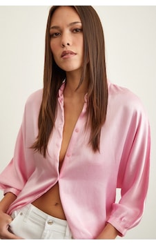 Trendquel Fakir Kol Saten Gömlek Pembe Pembe Trendquel Fakir Kol Saten Gömlek Pembe Pembe