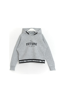 Kız Çocuk Kapüşonlu 3 İp Crop Top Gri Kız Çocuk Kapüşonlu 3 İp Crop Top Gri