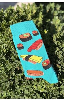 Lousocks Unisex Sushi Desenli Turkuaz Soket Çorap Lousocks Unisex Sushi Desenli Turkuaz Soket Çorap