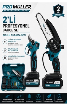 Pro Müller Professional 21 V Çift Akülü Çelik Şanzıman Dal Budama Makası & Dal Budama Testeresi 2 Li Set Pro Müller Professional 21 V Çift Akülü Çelik Şanzıman Dal Budama Makası & Dal Budama Testeresi 2 Li Set