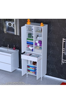 Modilayn Afra 70x173x32,5 Cm 1 Çekmece 3 Kapak 7 Raf 10 Bölme Çok Amaçlı Banyo & Mutfak Dolabı Beyaz Modilayn Afra 70x173x32,5 Cm 1 Çekmece 3 Kapak 7 Raf 10 Bölme Çok Amaçlı Banyo & Mutfak Dolabı Beyaz