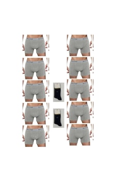 Erkek 10'Lu Likralı Boxer 2 Çift Çorap Hediyeli 001 Erkek 10'Lu Likralı Boxer 2 Çift Çorap Hediyeli 001