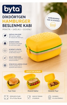 Hamburger Beslenme Kabı Dikdörtgen Lunch Box, Bpa İçermez, Sandviç Ve Hamburger Taşıma Kutusu Sarı