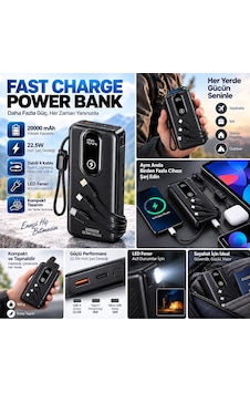 Xiaomi 11t / 11t Pro Uyumlu 20000 Mah Powerbank 22.5w Hızlı Şarj 4 Dahili Kablolu Led Fenerli Dijital Göstergeli Siyah Xiaomi 11t / 11t Pro Uyumlu 20000 Mah Powerbank 22.5w Hızlı Şarj 4 Dahili Kablolu Led Fenerli Dijital Göstergeli Siyah