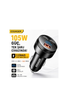 Essager 105w Araç İçi Hızlı Şarj Cihazı 3 Port 2 Type-c Usb Pd Dijital Ekranlı Çakmaklık Adaptörü Essager 105w Araç İçi Hızlı Şarj Cihazı 3 Port 2 Type-c Usb Pd Dijital Ekranlı Çakmaklık Adaptörü