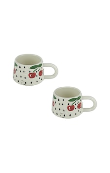 Kupa Bardak Seramik Vişne Desenli 2'li Set 200 Ml Kupa Bardak Seramik Vişne Desenli 2'li Set 200 Ml