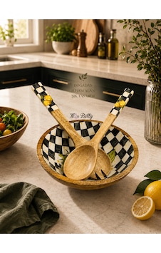 Linda Ahşap Salata Kasesi Servis Aparatlı Sofra Ve Sunum Seti Sarı Linda Ahşap Salata Kasesi Servis Aparatlı Sofra Ve Sunum Seti Sarı