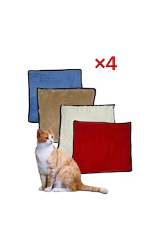 4 Adet Yumuşak Dokulu Peluş Kedi Halısı 40x40 Cm Kulübe İçi Pofuduk Minder