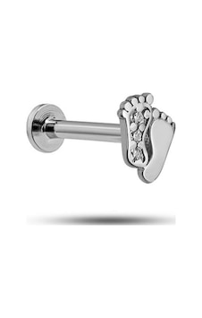 925 Ayar Gümüş Rodyumlu Minimal Zirkon Taşlı Ayak İzi Tragus Piercing Küpe Gümüş 925 Ayar Gümüş Rodyumlu Minimal Zirkon Taşlı Ayak İzi Tragus Piercing Küpe Gümüş