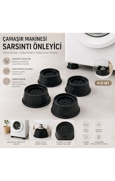Titreşim Önleyici Çamaşır Makinesi Ayak Pedi - 4 Lü Set Kaymaz - Sessiz - Zemin Koruyucu