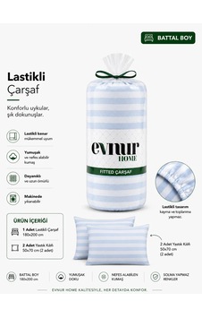 Evnur Home Çizgili Lastikli Çarşaf Seti Battal Boy Mavi Evnur Home Çizgili Lastikli Çarşaf Seti Battal Boy Mavi