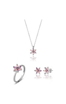Zanaatsilver 925 Ayar Gümüş Ametist-pembe Taşlı Rodyumlu Nilüfer Çiçeği Takım