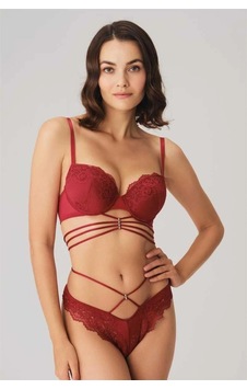 Modacofashion Herşeytrend Balenli Destekli Dolgulu Göbek Detaylı Dantelli Sütyen Ve String Takım Bordo