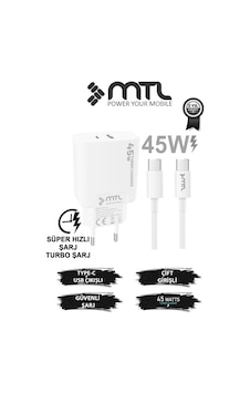 45w Turbo Çift Çıkış Type-c+usb Adaptör+type-c Type-c Kablo Süper Fast Şarj Seti Mt1752