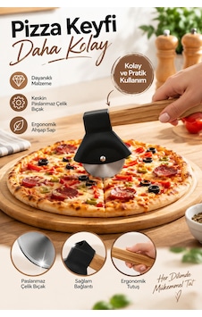 Porsima 1566-1 Ahşap Saplı Hamur Börek Kesme Bıçağı Pizza Kesici Dilimleyici Rulet Ahşap - Siyah Porsima 1566-1 Ahşap Saplı Hamur Börek Kesme Bıçağı Pizza Kesici Dilimleyici Rulet Ahşap - Siyah